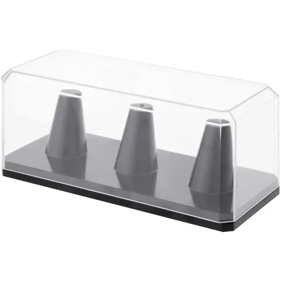 Pioneer Plastics Clear Plastic 3 Replica Ring Display Case with Base (UV Resistant), 6.125" W x 2.625" D x 2.25" H {2}