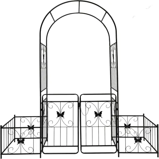 Metal Garden Plant Support Arch with Gate 79.5"x86.6" {1}
