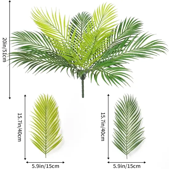 2 PCS Artificial Tropical Palm Leaves Plastic Shrubs Fern Leaves Fake Greenery Palm Plants with Stems Jungle Palm Tree Leaves for Home Garden Hawaiian Party Table Centerpieces Decor {2}