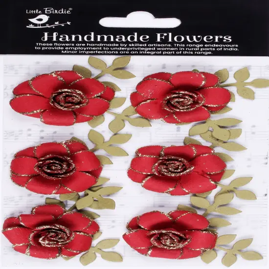 Little Birdie Pixie Rose Paper Flowers 6/Pkg-Cardinal Red {1}
