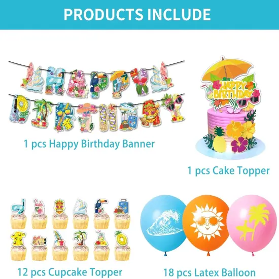 Summer Beach Party Decorations - Banner, Cake Toppers, Balloons {3}