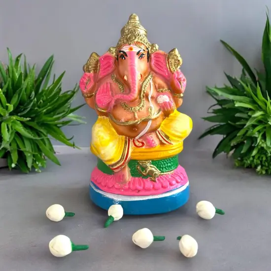 Ganesha Statue Handmade Lord Ganesh Sculpture Gajanana Ganpati Bappa Figurine for Pooja - Home Decor Hindu God Idol Good Luck & Success - Navaratri Golu Dolls (7 Inches) {1}
