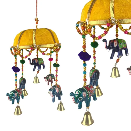 Elephant Door Hanging Rajasthani Wall Window Feng Shui Hanging Handicraft Traditional Ethnic Latkan Toran with Tokri Umbrella for Home Office Decor Decorative Ornament Festival Party Decor Pink {7}