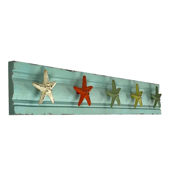 Charming Cast Iron Starfish Wall Hook Rack &ndash; 31.5 Inch Wooden Backing {3}