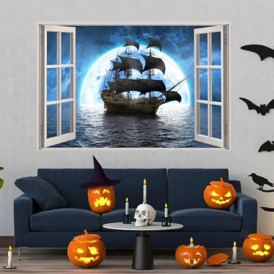 3D Pirate Ship Fake Windows Wall Sticker - 23.6"x17.3" {2}