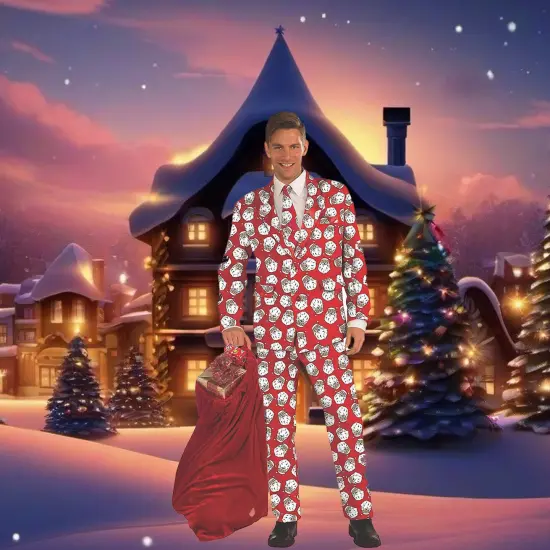 Mens Santa Suit Christmas Costume Dapper St Nick Outfit for Holiday Parties Red {4}