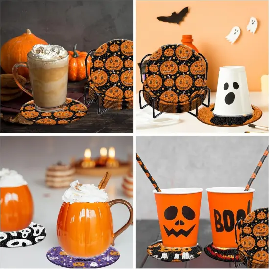 8 Pieces Halloween Diamond Art Coasters {3}