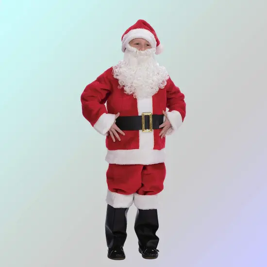 Childs Plush Santa Suit Red White Coat Pants Hat Belt and Beard Set {1}