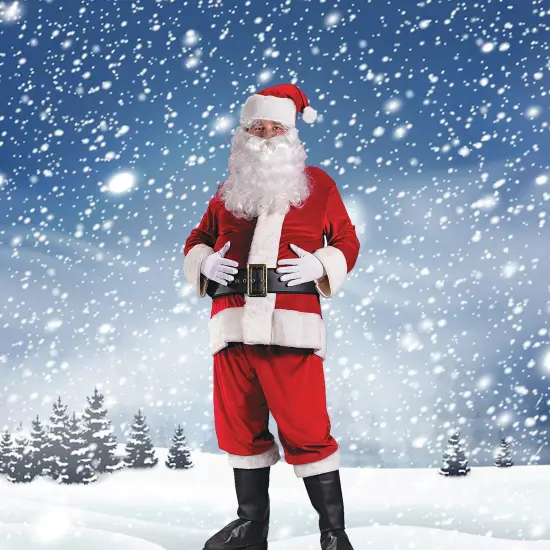 Santa Suit Costume for Men Deluxe Velour Jacket, Pants, Hat, Belt and Gloves Set Red {4}