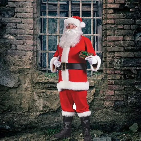 Mens Santa Costume Set with Jacket, Pants, Belt, Gloves, Hat and Boot Tops {1}