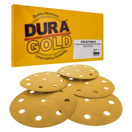 1000 Grit - 5" Gold DA Sanding Discs - 9-Hole Pattern Hook and Loop - Box of 50 {1}