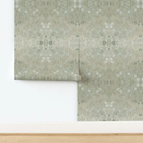 Peel & Stick Wallpaper 2FT Wide Victorian Damask Rustic Faux Silver Floral Botanical Vintage Style Flowers Art Nouveau Custom Removable Wallpaper by Spoonflower {2}