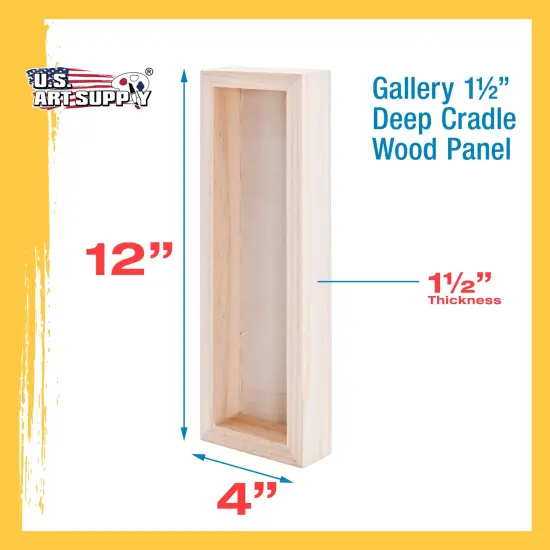 4" x 12" Unfinished Cradled Wood Panels for Painting, Gallery 1-1/2" Deep (4 Pack) - Artist Depth Wooden Wall Canvases - Mixed-Media Craft, Acrylic, Oil, Encaustic, Paint Pouring {3}