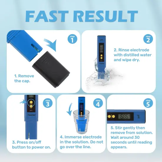 Insten - Digital pH Meter Tester Pen for Water Hydroponics, High Accuracy, Pocket Size, 0-14 pH Measurement Range, Blue {7}