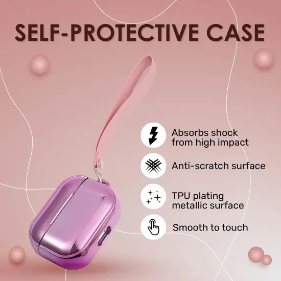 Insten Case For Airpods Pro, Soft TPU Glitter Plating Carrying Case with Hand Strap, Support Wireless Charging, Full Body Protective Skin Cover for Women Girls Men Boys, Pink {2}