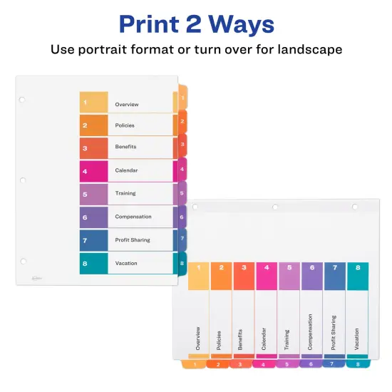 Avery Dividers for 3 Ring Binders, 8 Tabs per Set, Customizable Table of Contents, Multicolor Tabs (3 Sets of 11071) {3}