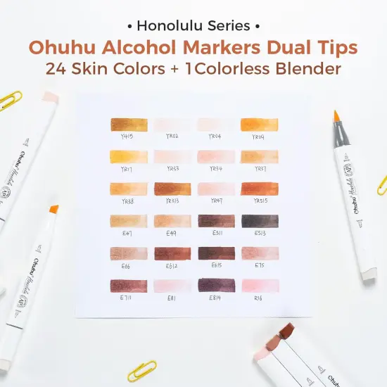 Ohuhu Honolulu 24 Skin Tone Alcohol Markers + 60 Color Water-Based Marker Set {4}