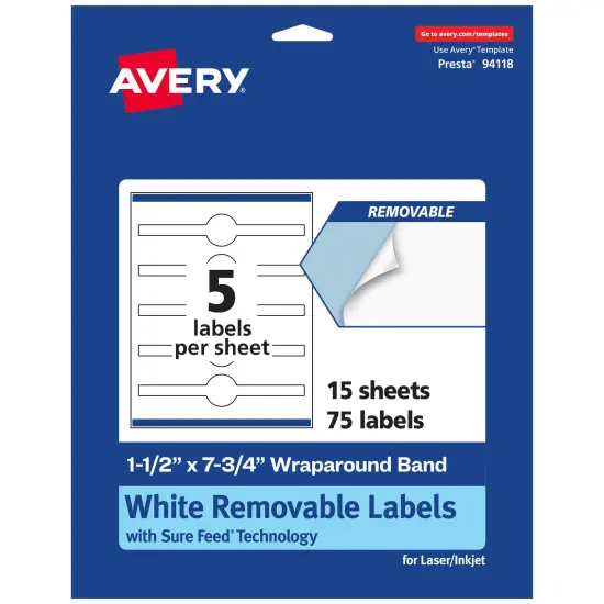 Avery Matte White Removable Wraparound Labels with Sure Feed Technology, Print-to-the-Edge, 1.5" x 7.75" {1}