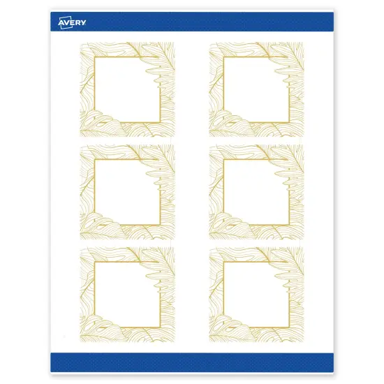 Avery Printable Square Labels with Sure Feed Technology, Pre-Printed Gold Florals, Matte White, 3" x 3", Laser & Inkjet Compatible, 60 Total, Great for Branding, Marketing, and Events {1}