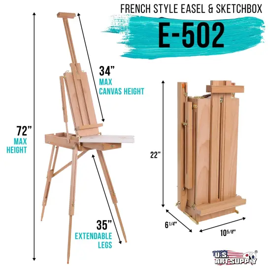 Coronado Small Wooden French Style Field & Studio Sketchbox Easel - Art Easel for Adults, Drawer, Palette - Adjustable Wood Tripod Stand, Portable Artist Table For Painting, Sketching {2}