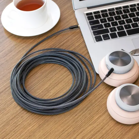 3.5mm Audio Cable, Male to Male, TRRS Stereo with Microphone, Nylon Braided Jacket (25 Feet, Black) {2}