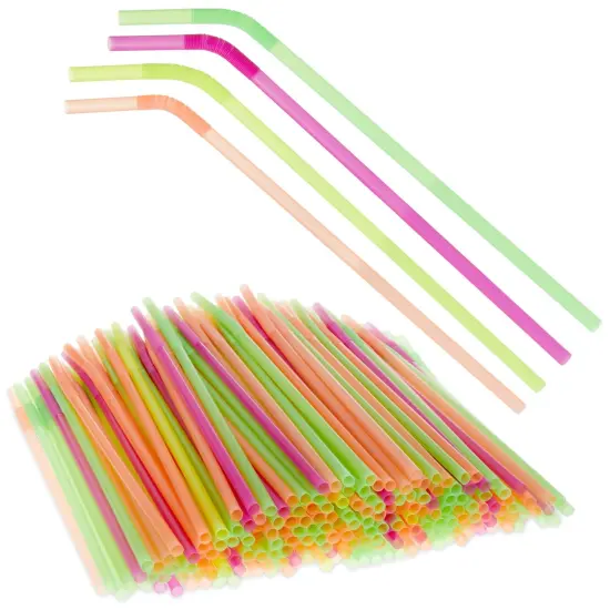 200 Pack Plastic Extra Long Straws for Birthday Party, 13 Inch Disposable Drinking Straws for Cocktails, Coffee (4 Rainbow Colors) Multicolor {1}