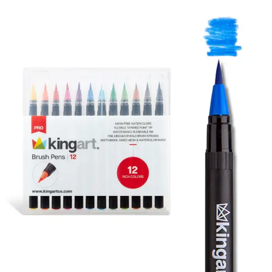 KINGART&reg; PRO Watercolor Brush Pens 12 Colors {1}