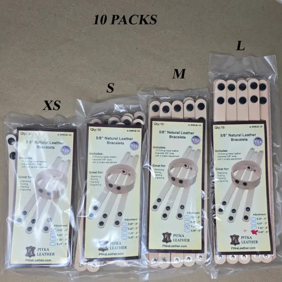 Vegetable Tanned Leather Bracelets Blank 5/8 Inch-10 Pack Narrow Bracelets Made by Pitka Leather-Stamping, Tooling, Painting, Engraving, Burning and Decorating Ready {5}