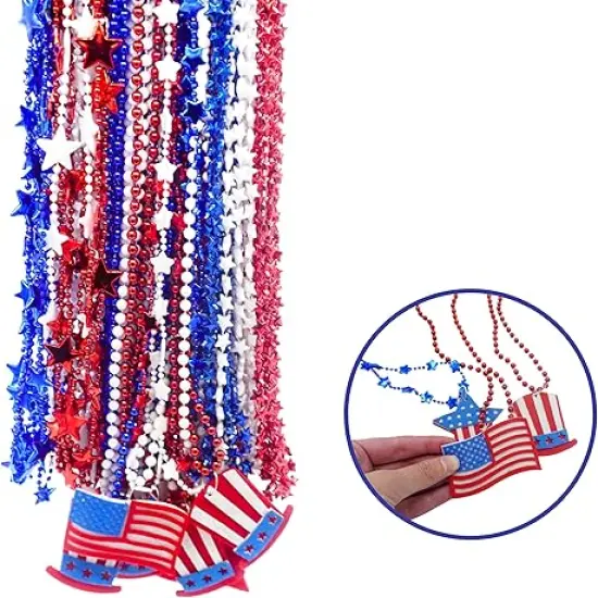 4E's Novelty Patriotic Beads &ndash; 72 Pack Red White Blue Beaded Necklaces, 4th of July Party Favors {3}