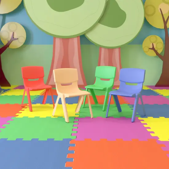 Emma and Oliver 4 Pack Plastic Stackable K-2 School Chair with 13.25"H Seat Assorted {1}