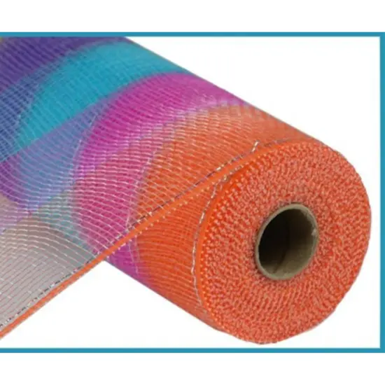 10" Poly Deco Foil Stripe Mesh Ribbon: Hot Pink, Green, Yellow, Lavender, Turquoise {1}