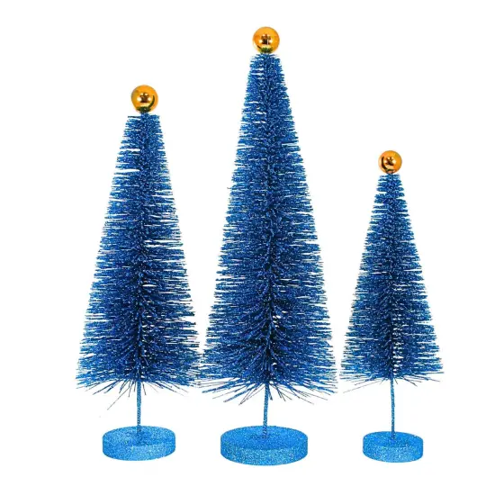 Cody Foster 18.0 Inch Blue Glitter Trees 3 Pc Set Christmas Decorative Tree Set , Christmas Decor Christmas Village Decorate {1}