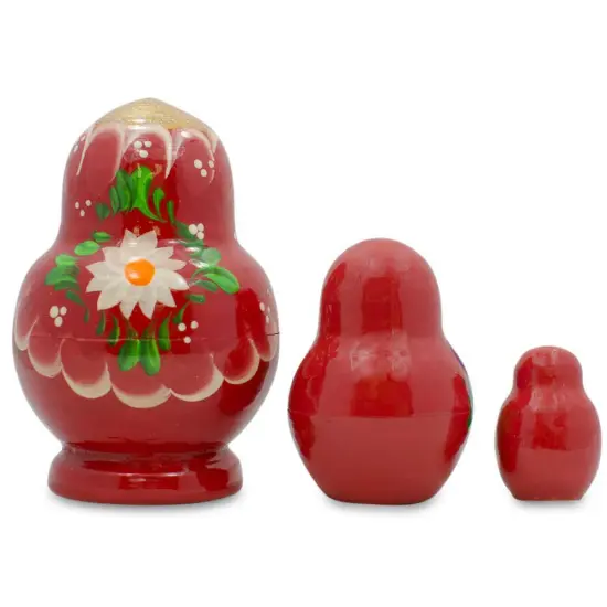 Set of 3 Floral Red MiniatureNesting Dolls 3.5 Inches {3}