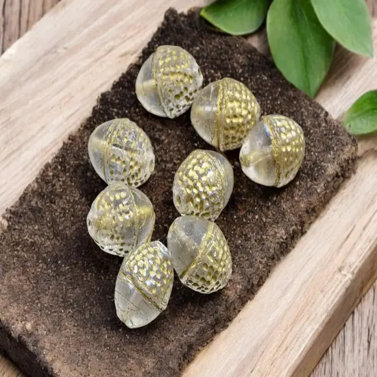 *8* 10x12mm Gold Washed Crystal AB Acorn Oval Beads {3}