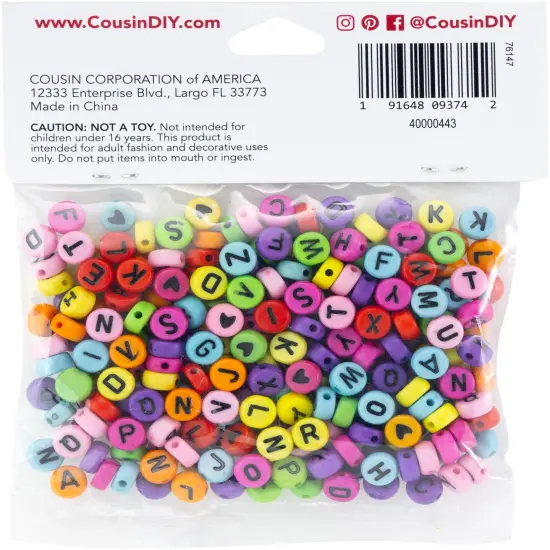 CousinDIY Alphabet Beads 7mm 250/Pkg-Assorted Round With Black Letters {2}