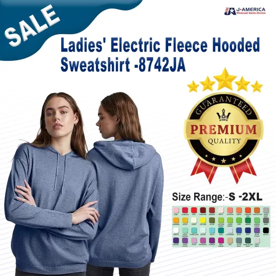 J America&reg; Ladies Electric Fleece Hooded Sweatshirt ELECTRIC SLATE {2}