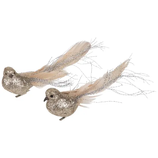 Northlight Glittered Birds Clip-On Christmas Ornaments - 7.5" - Gold - Set of 2 {4}