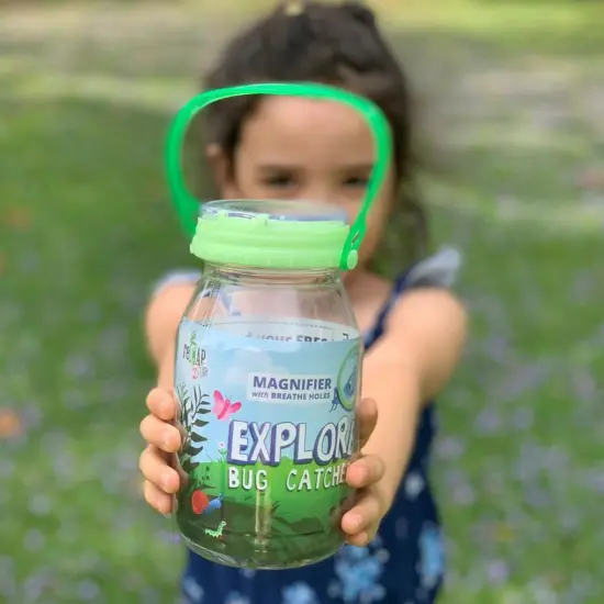 reCAP Kids Exlore Mason Jar Bug Catcher and Habitat Kit, Glow in the Dark Green with Magnifying Lid, 4 x 7 inches {6}