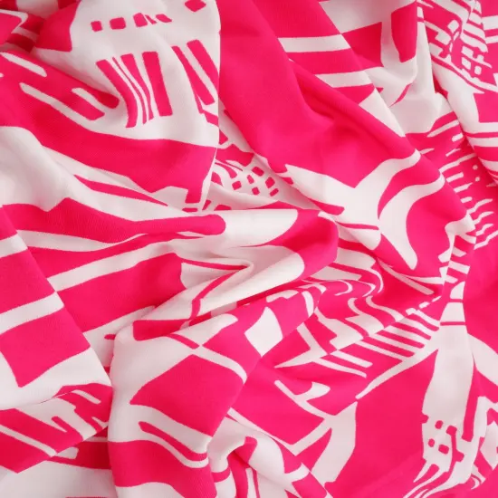 1 Yard DTY Geo Print Fabric, 190 GSM Polyester Spandex Blend 58/60" Width FUCHSIA {6}