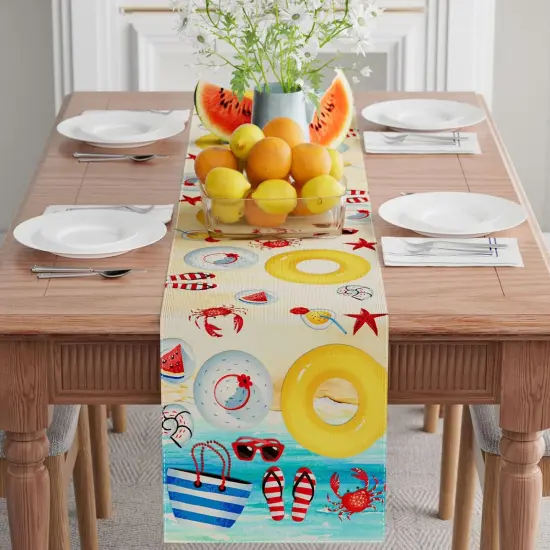 Summer Beach Swim Ring Flip Flops Seaside Themed Table Runner 13x72 {2}