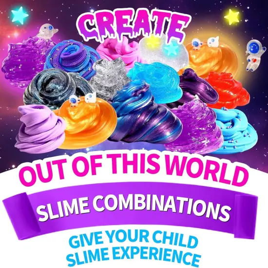 Mini Galaxy Slime Kit with Glow in The Dark Stickers, Making Butter Slime for Kids {2}