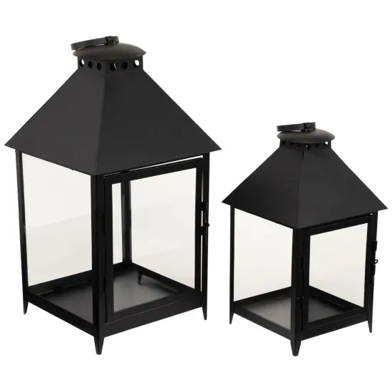 Northlight Rectangular Metal Candle Lanterns - 15.75" - Black - Set of 2 {4}