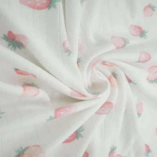 1 Yard 93% Polyester 7% Spandex Cotton-Style Pointelle Strawberry Print Fabric 58/60" Width PINK {3}
