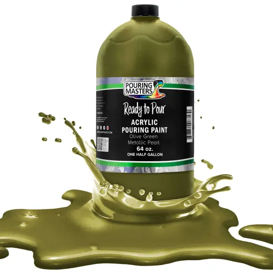 Pouring Masters Olive Green Metallic Pearl Ready to Pour Acrylic Pouring Paint - Premium 64-Ounce Pre-Mixed Fluid Acrylic Paint - Fluid Art Supplies for Canvas, Wood, Paper, Tile & Rocks {1}