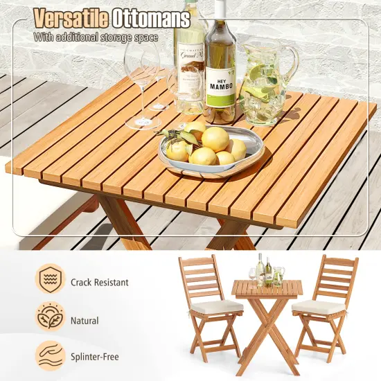 3 Pieces Patio Bistro Folding Chair Table Set with Soft Seat Cushions Ideal for Outdoor Use {6}