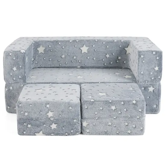2 Seater Kids Play Couch with Removable and Machine Washable Flannel Cover-Gray Grey {3}