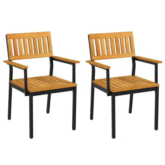 Set of 2 Patio Outdoor Dining Chair with Curved Backrest and Wide Armrests {1}