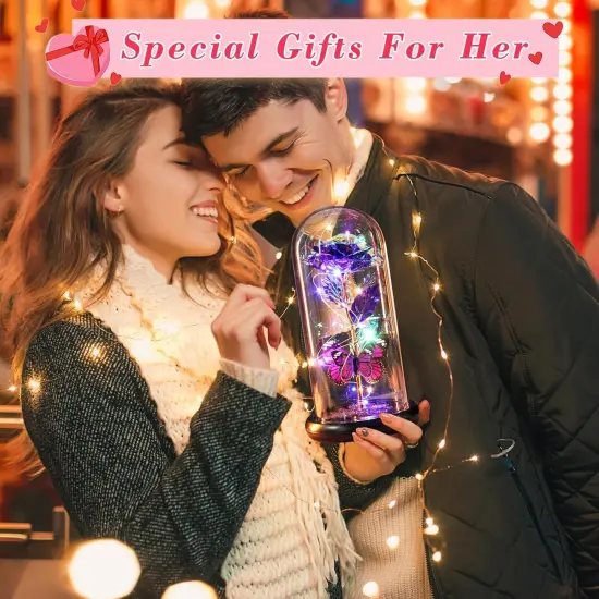 Mothers Day Flower Mom Gifts from Daughter Purple Rose Eternal Flower Light Up Rose in Glass Dome with Butterfly Birthday Gifts for Women Thanksgiving Anniversary Grandma Girlfriend Wife Gift for Her {2}