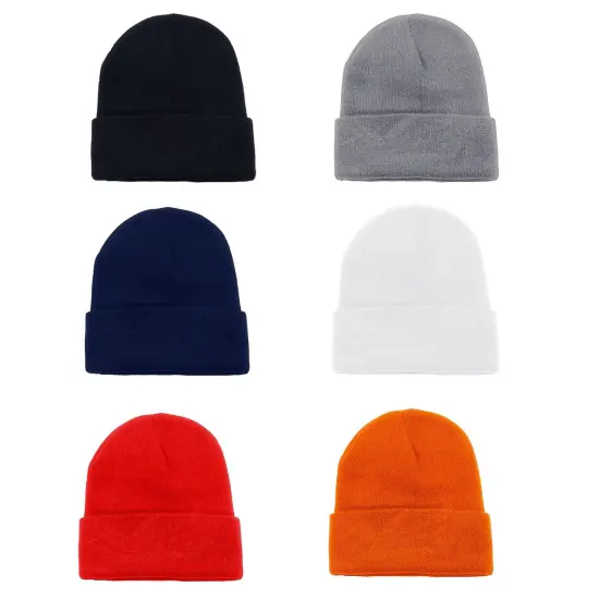 12 Pack Plain Long Cuffed Men's Beanies Skullies Multipack Bulk {2}