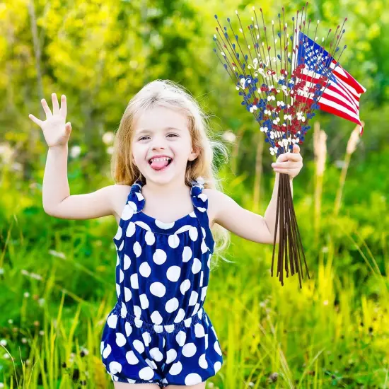 120 Pcs Artificial Jasmine Flowers Stems with Blue White Red Berry for Patriotic Decorations, 21.6" Long Stem Jasmine Faux Flowers for 4th of July Home Independence Day Decor {5}